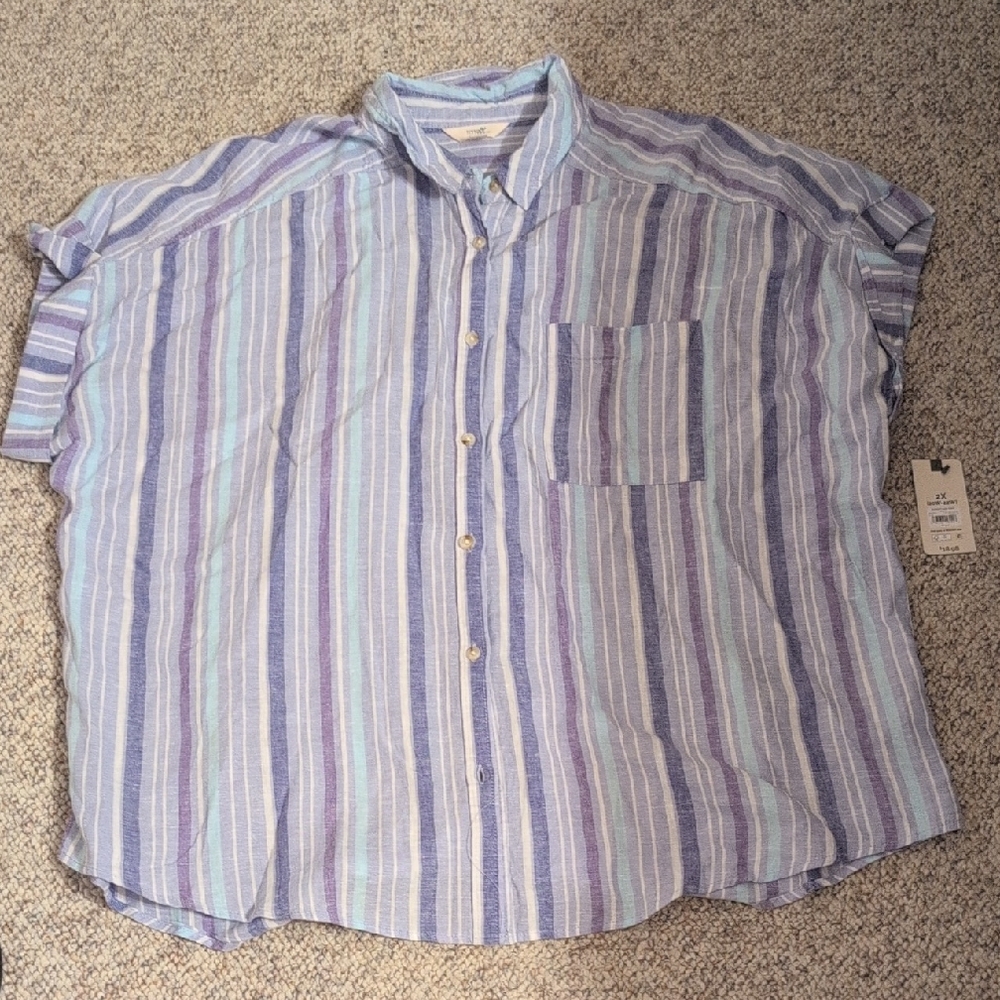 Terra & Sky Multicolor Striped Womens Shirt Plus Size